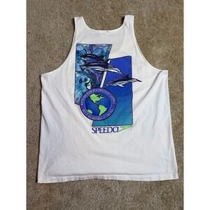 Vintage Speedo Dolphin Graphic Tank Top Mens XL Made In USA Beach Swim